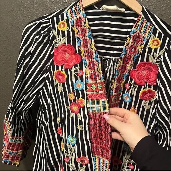 Savannah Jane EMBROIDERED STRIPED CARDIGAN small boho festival floral - Picture 9 of 13